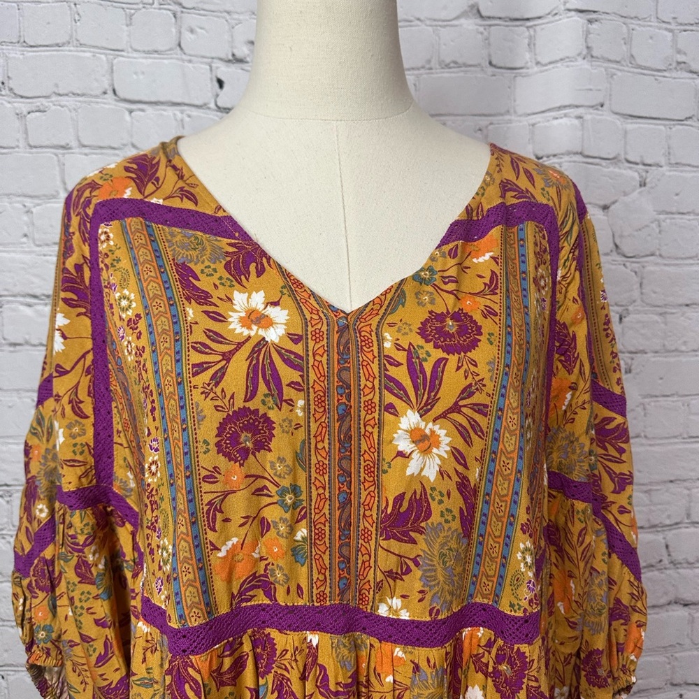 Entro Floral Lace Trim Midi Dress bold & Multi- Colored Size L Large - Picture 4 of 8